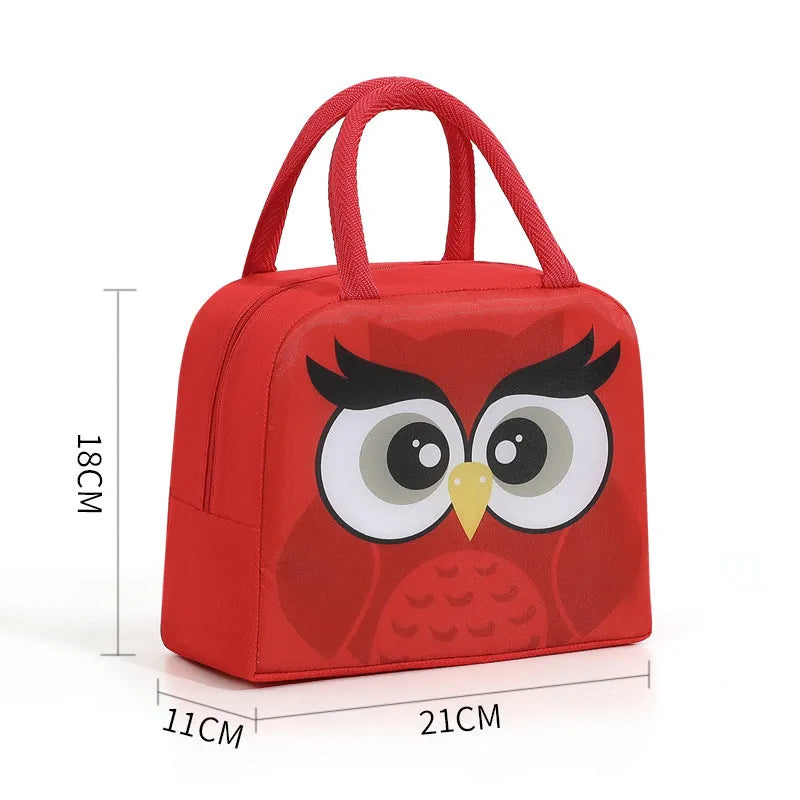 Cartoon insulated lunch box bag with animal designs and aluminium foil lining