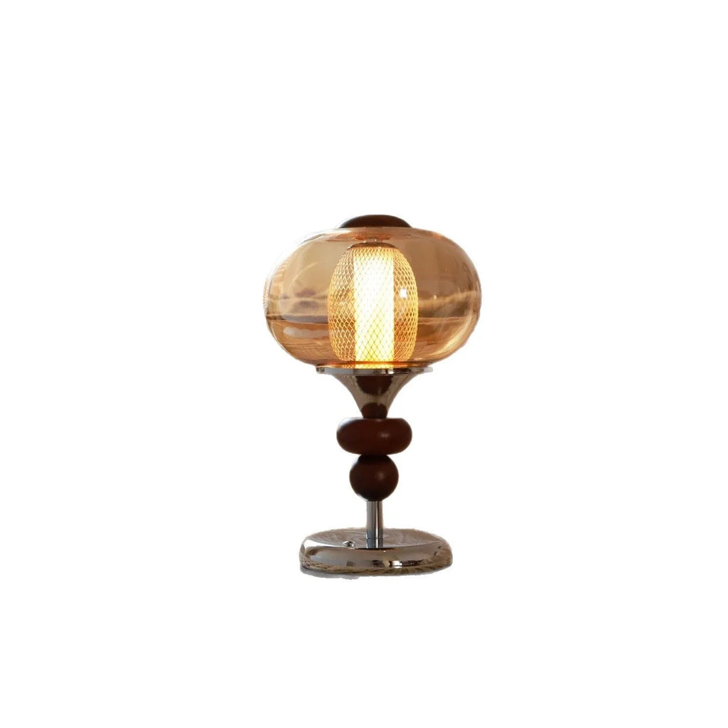 Solid wood palace style desk lamp with touch controls showing retro design