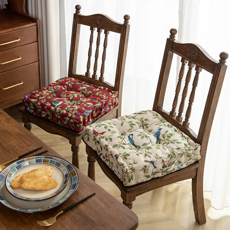 American dining chair back cushion with botanical pattern providing waist support for long sitting comfort