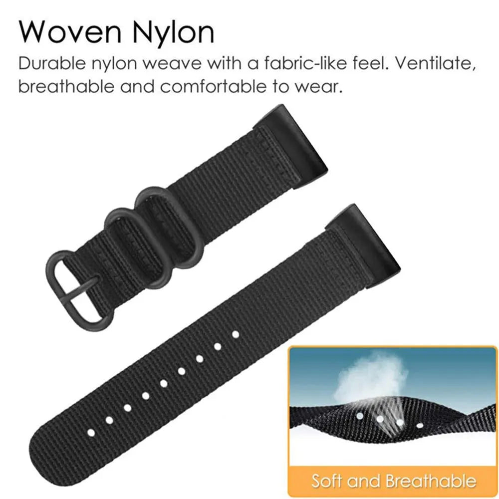 Nylon replacement watch strap with three-ring metal buckle for Fitbit Charge fitness tracker