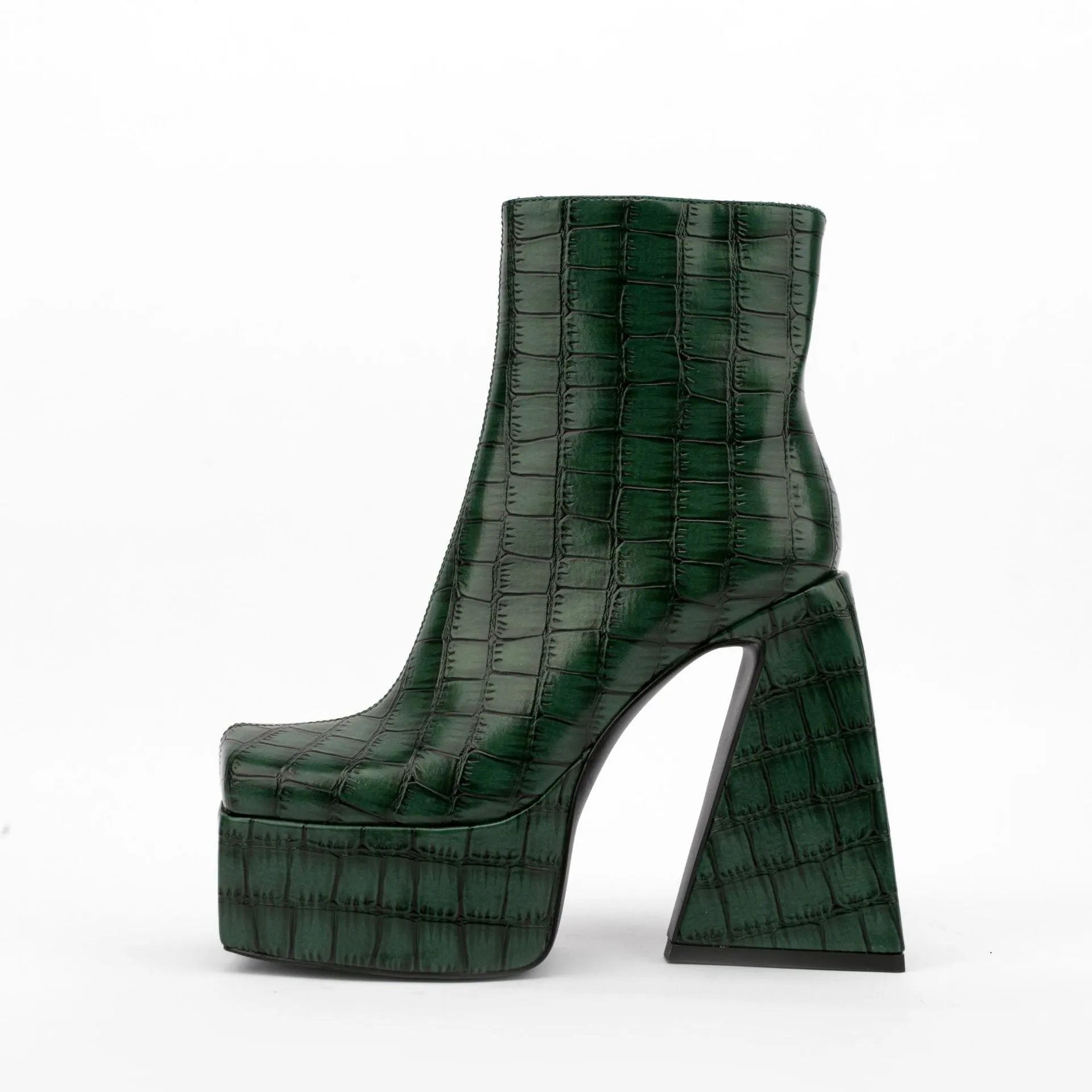 Women's super high heel ankle boot in artificial PU, shown in solid colour options.