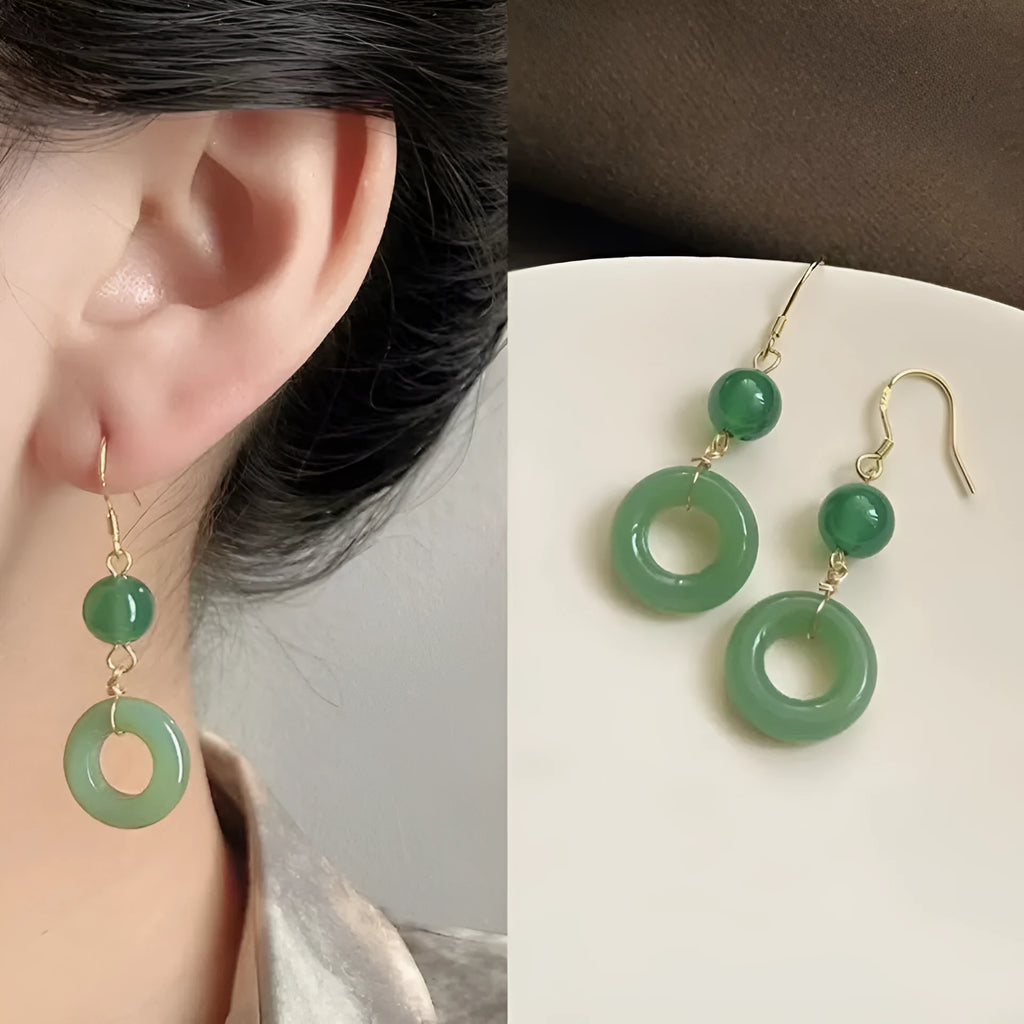 Green geometric peace buckle earrings for Hanfu traditional Chinese costume accessories