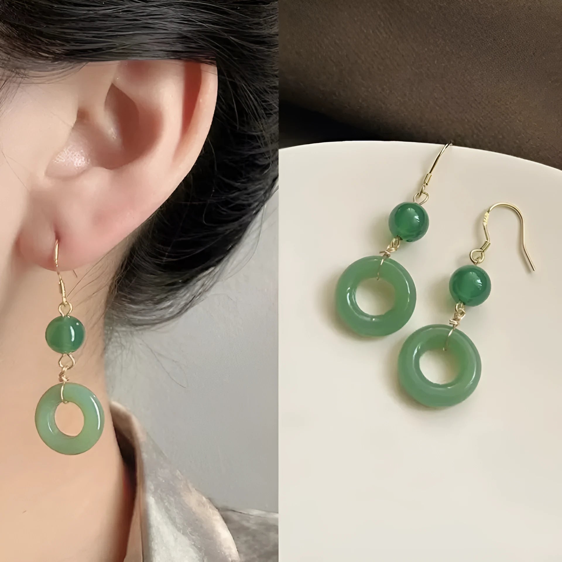 Green geometric peace buckle earrings for Hanfu traditional Chinese costume accessories