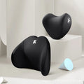 Memory foam car pillow set with heart-shaped pattern, black cotton cover, headrest and lumbar support