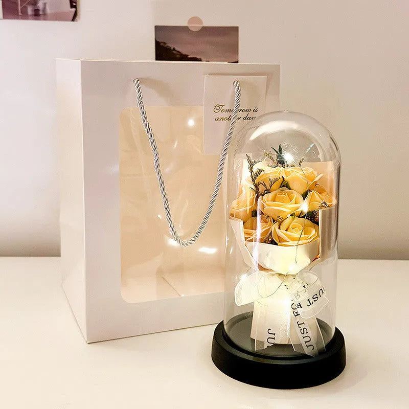 Artificial bionic bouquet arrangement with reusable tote bag in gradient blue colour option