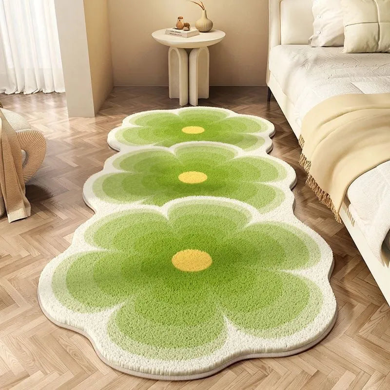 Flower shaped cashmere bedside blanket with cartoon alien print and floral patterns