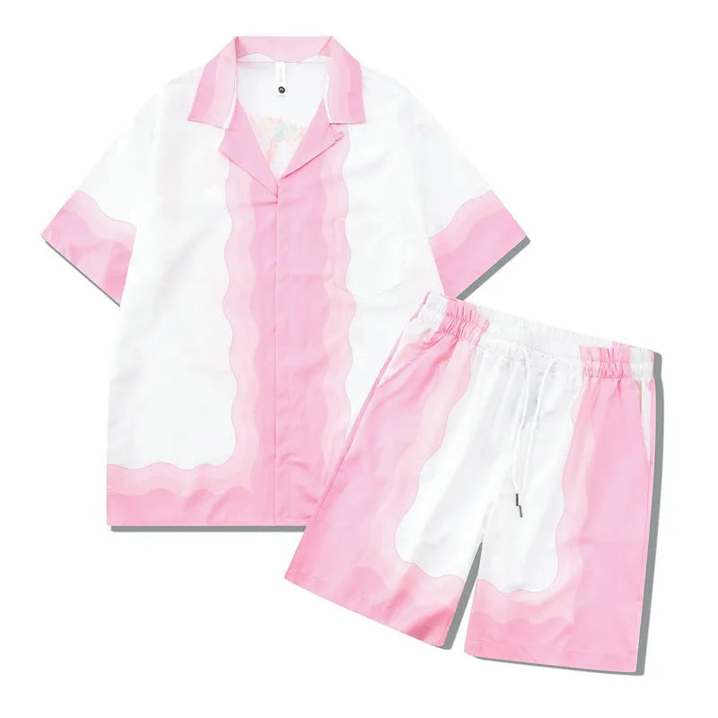 Plaid print beach outfit with matching short sleeve shirt and trousers on a mannequin