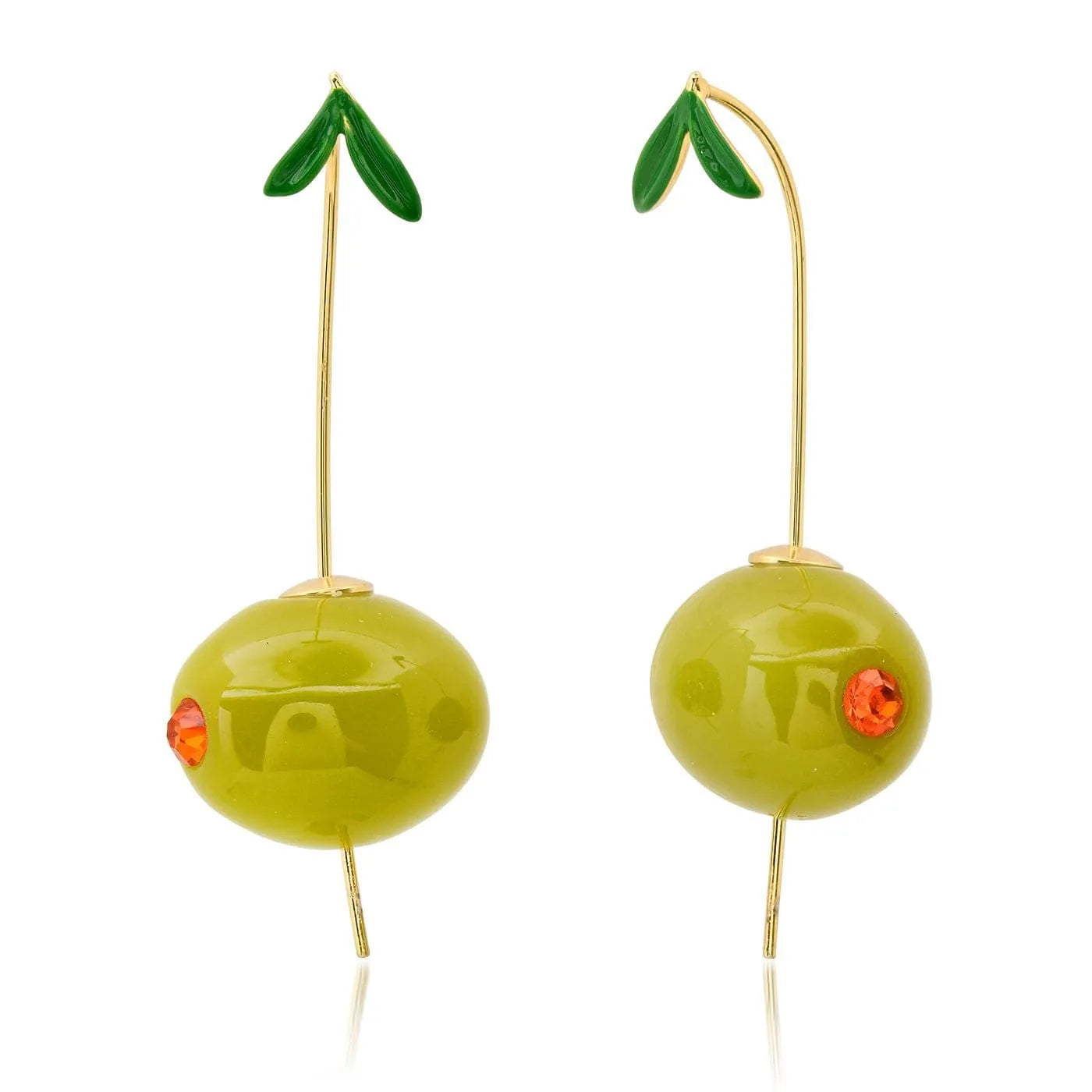 Gold plated copper earrings with fruit and vegetable designs including carrot, blueberry, and chilli pepper