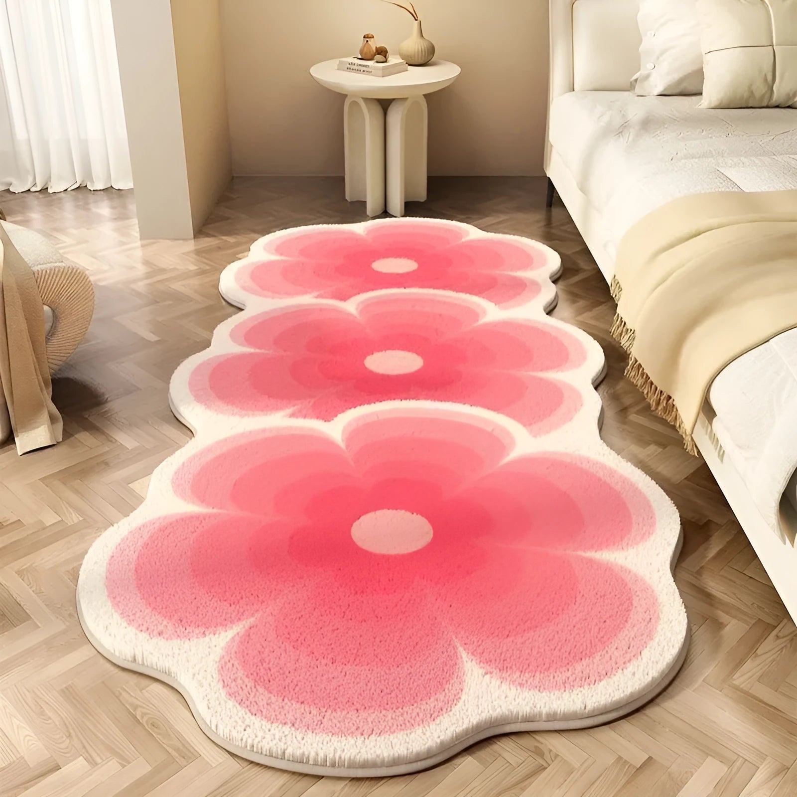 Flower shaped cashmere bedside blanket with cartoon alien print and floral patterns