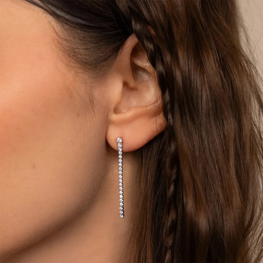 Geometric stainless steel earrings with zircon accents in gold or steel colour