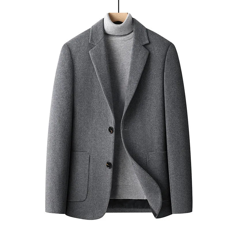 Men's grey slim fit wool blend suit jacket for autumn winter wear