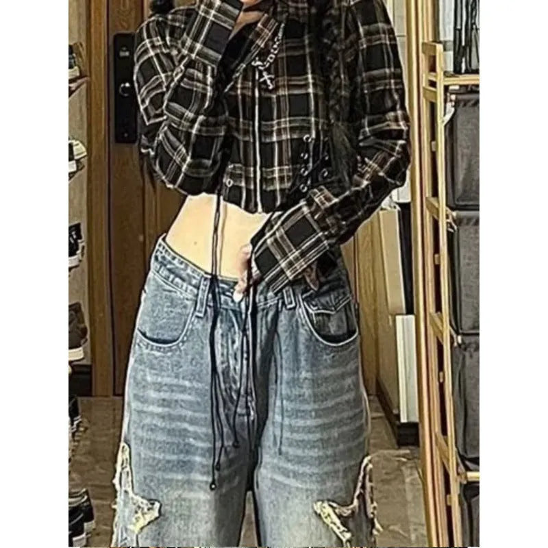 Blue women's high-waist straight-leg jeans with micro-elastic denim fabric