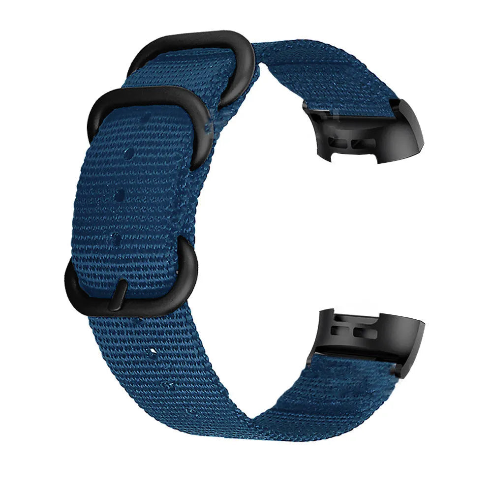 Nylon replacement watch strap with three-ring metal buckle for Fitbit Charge fitness tracker