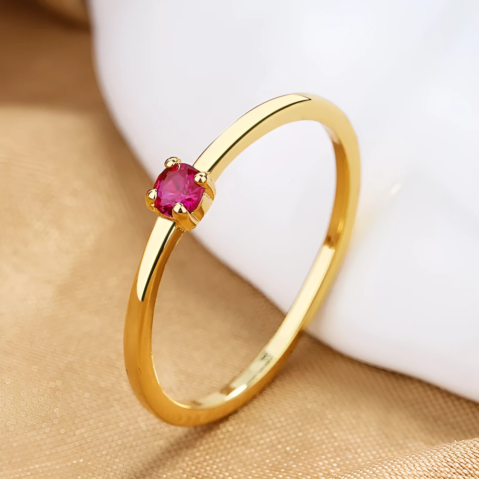 Personalised fine circle ring with single diamond in geometric twin design for women
