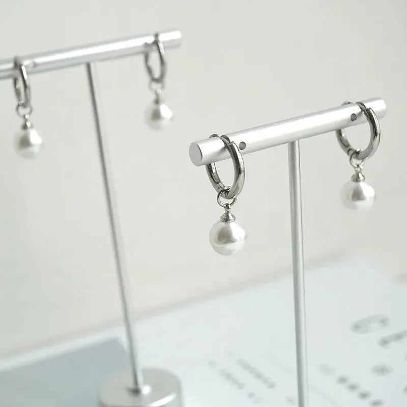 Geometric alloy pearl drop earrings with titanium steel post for women