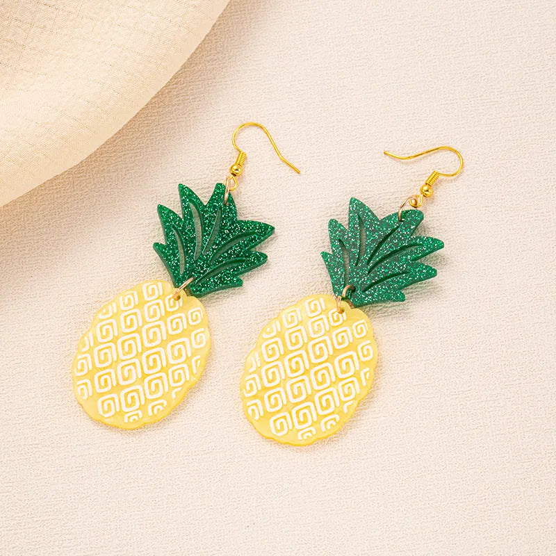 Drop shaped alloy and acrylic ear hook earrings with coconut summer design in multiple colours.