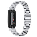 Stainless steel watch strap for Fitbit Inspire 3 tracker in multiple colour options on a grey background.