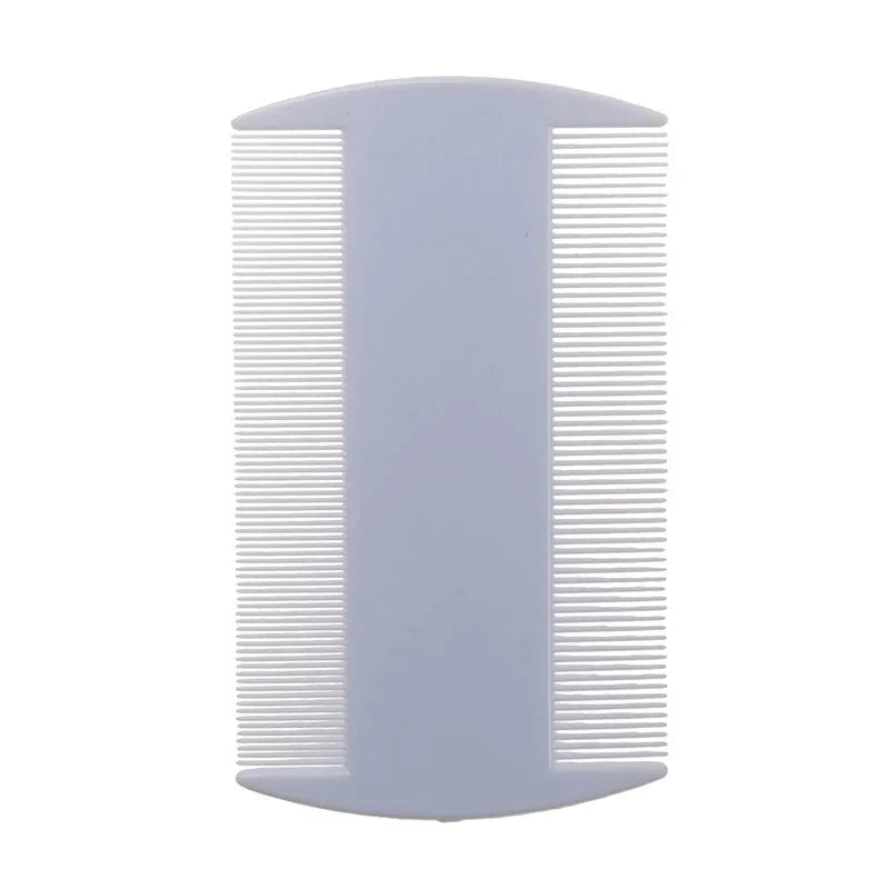 Double-edged plastic flea and lice comb in assorted colours, showing fine teeth.