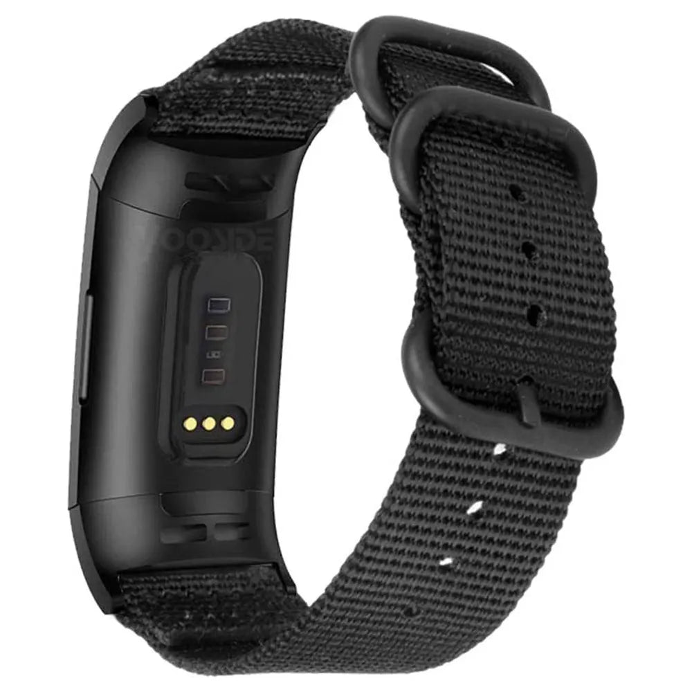 Nylon replacement watch strap with three-ring metal buckle for Fitbit Charge fitness tracker