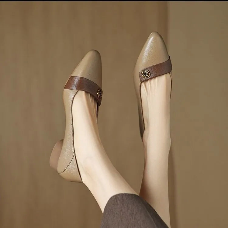 Women's pointed toe flat shoes with sequins in beige, artificial PU upper, rubber sole, size 35-41