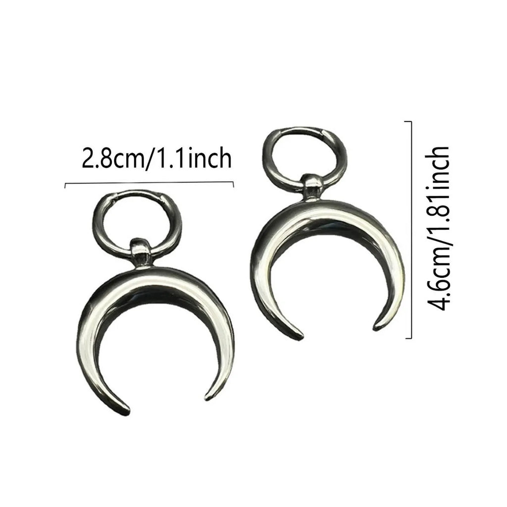 Silver alloy 18K vintage gothic moon big hoop earrings with geometric design