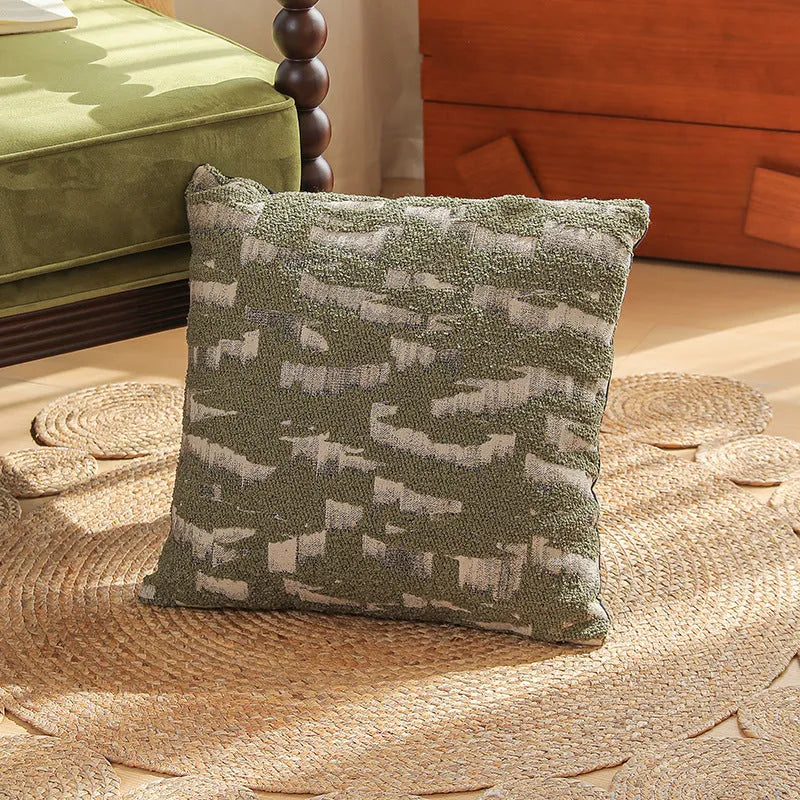 45cm square Jacquard cushion cover with Nordic plant and flower pattern in a retro colour.