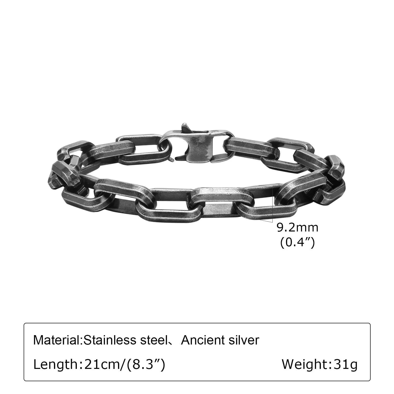 Men's simple square chain titanium steel bracelet in electroplated steel, gold, black, and retro colours.