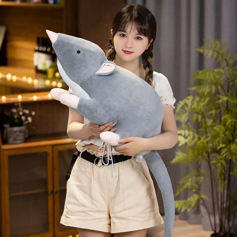 Cartoon-style soft plush mouse doll stuffed toy shown in three available sizes.