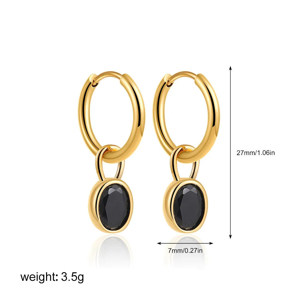 Women's retro oval zircon earrings in six colour options with copper construction and ellipse design