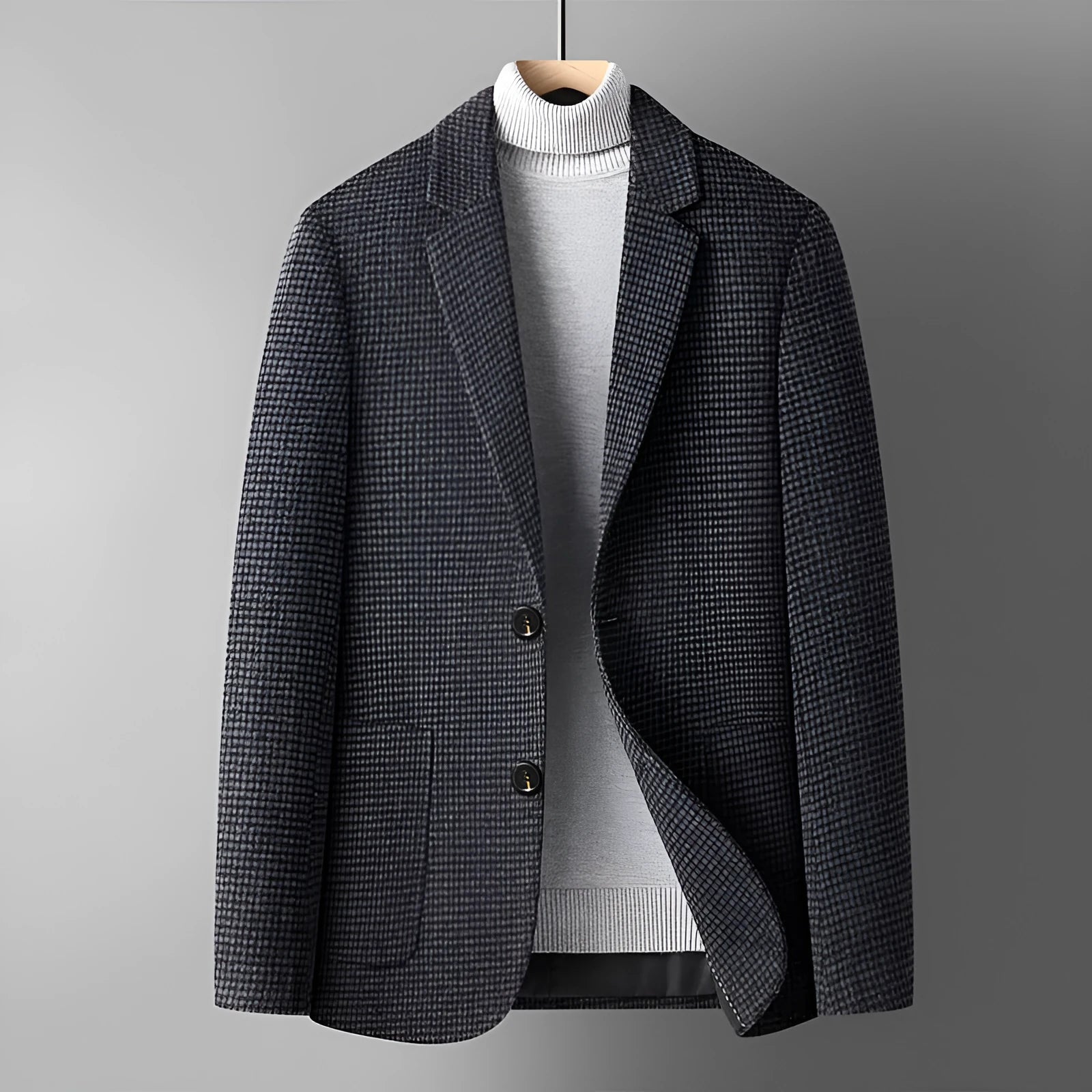 Men's grey slim fit wool blend suit jacket for autumn winter wear