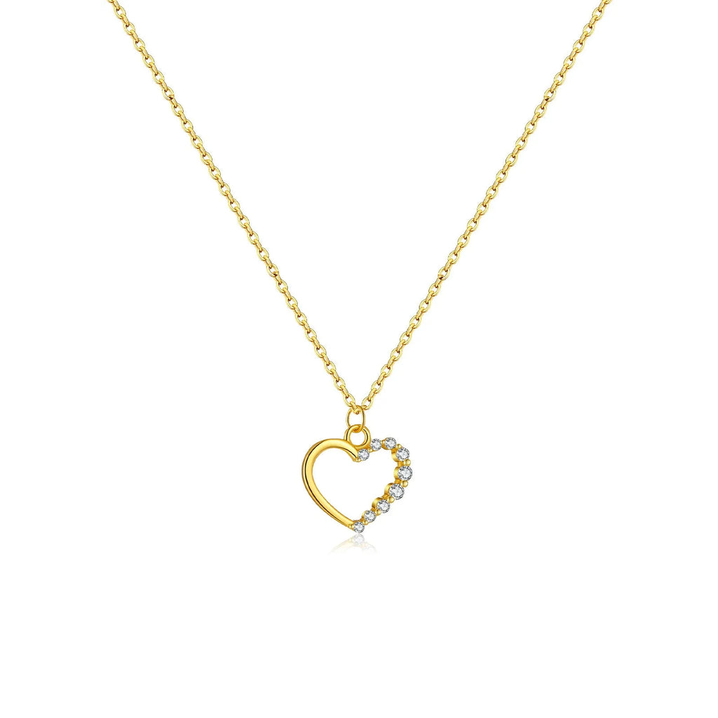 S925 sterling silver hollow heart necklace with gold plating options on regular chain