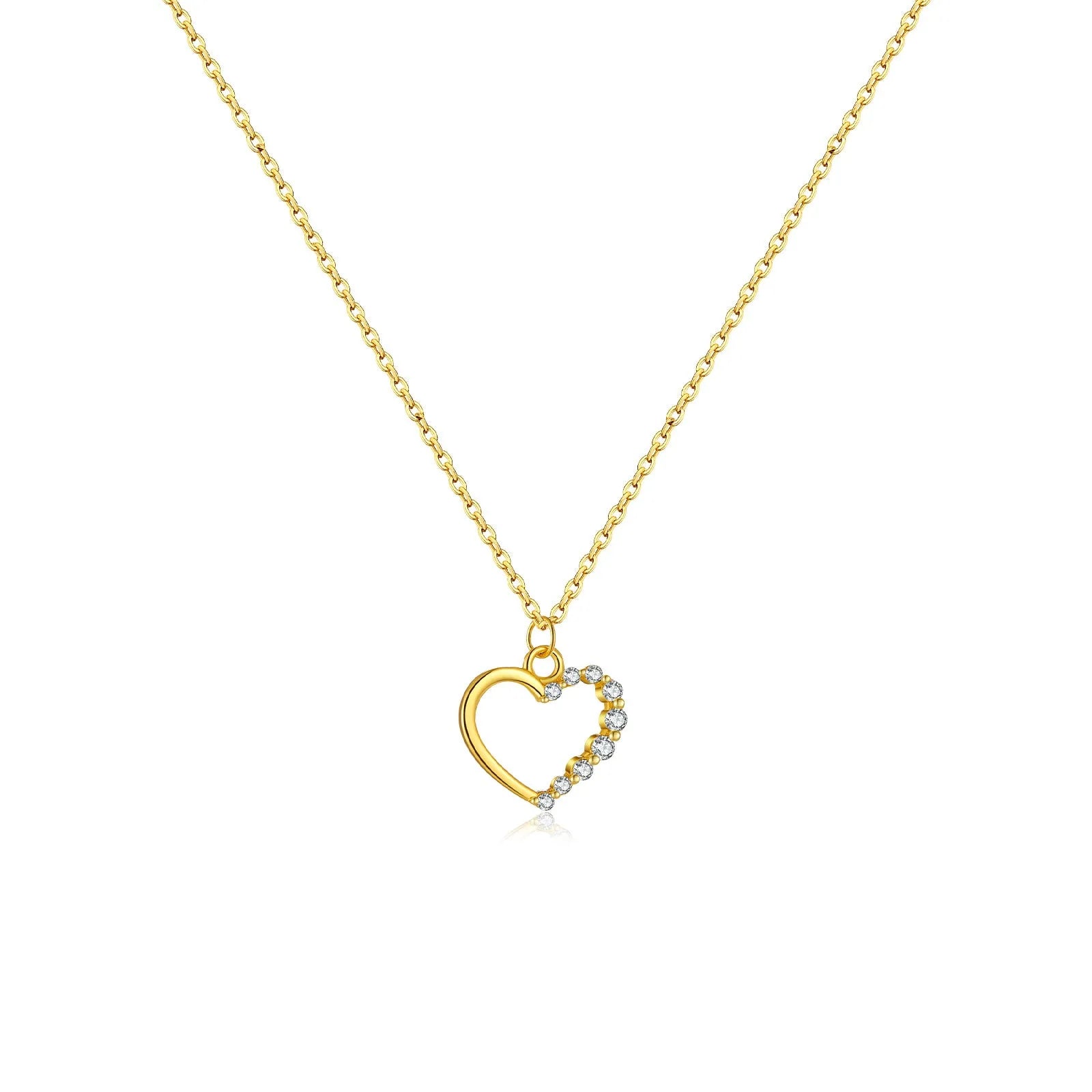 S925 sterling silver hollow heart necklace with gold plating options on regular chain