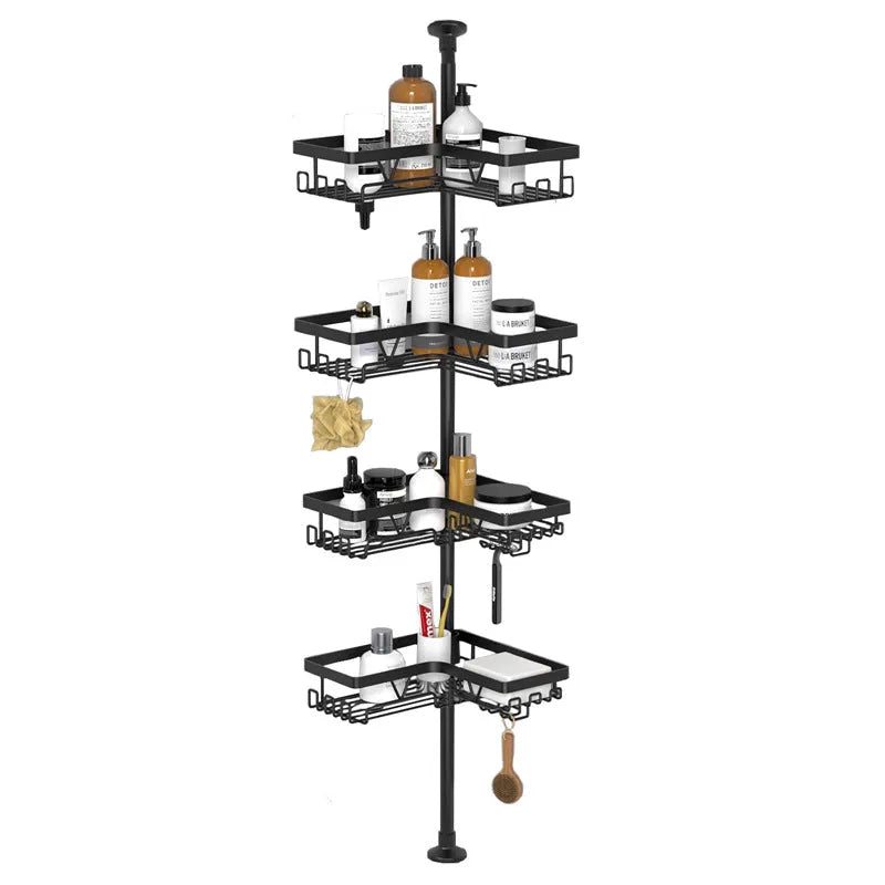 Hole-free retractable bathroom storage rack with four layers and stainless steel construction