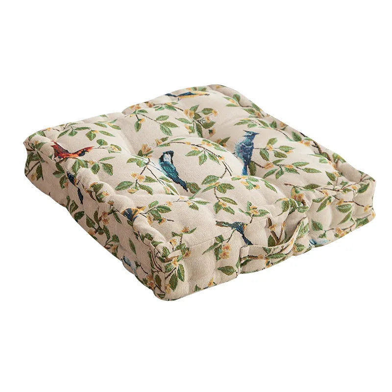 American dining chair back cushion with botanical pattern providing waist support for long sitting comfort