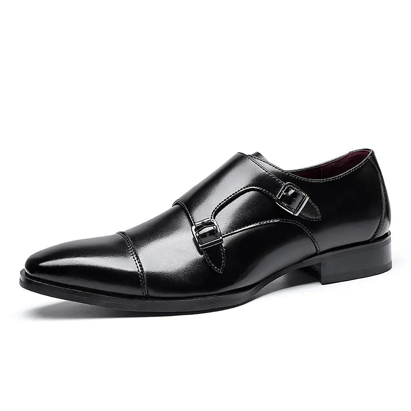 Men's leather shoes with square toe design in black and light brown colours