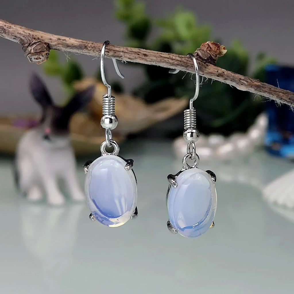 Moonlight opal drop shape earrings with ellipse elements in retro style
