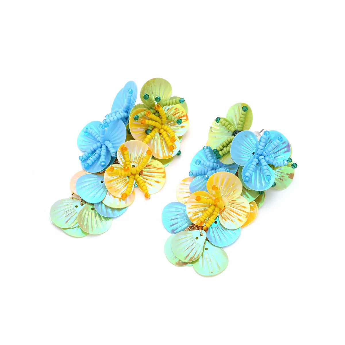 Handmade colourful floral bead earrings with European American dopamine style design