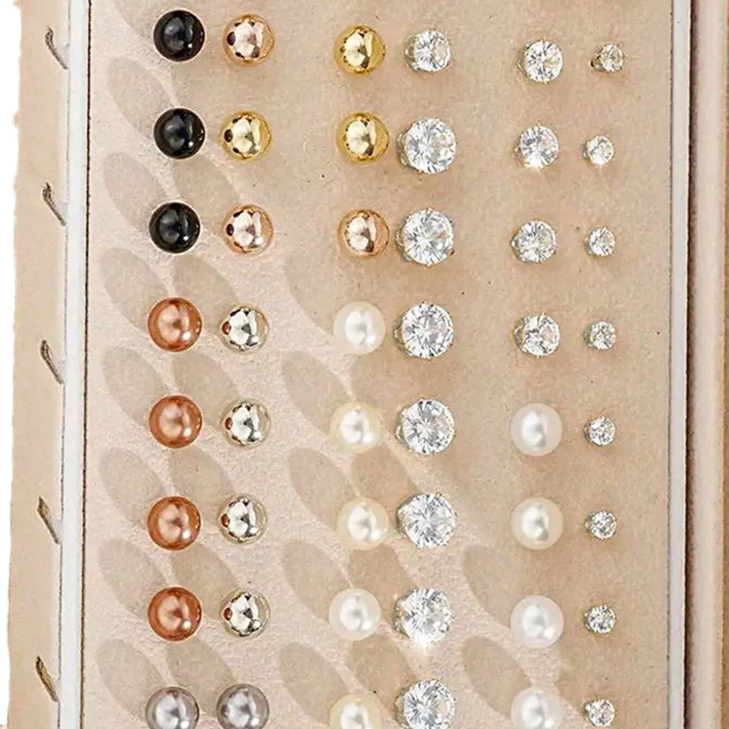 108-piece geometric pearl earrings set with gold and yellow electroplated finishes