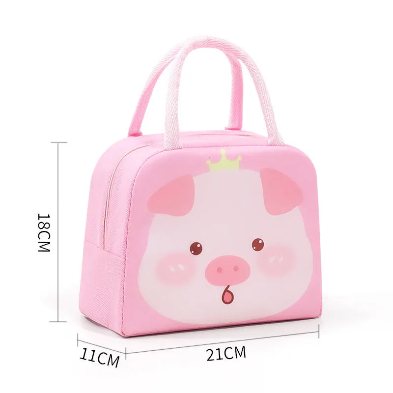 Cartoon insulated lunch box bag with animal designs and aluminium foil lining