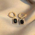Women's geometric copper earrings with black zircon stones in French court retro style