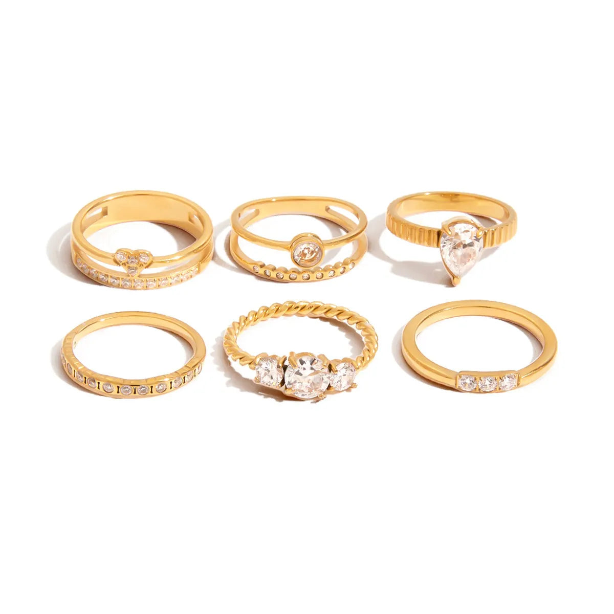 Geometric zircon ring with titanium steel non-fading finish in European/American style