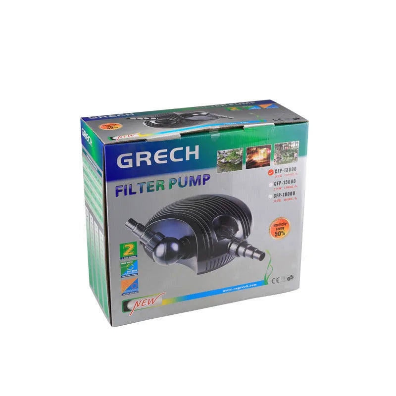 White horizontal CFP series large flow filter pump for garden ponds and turtle tanks.