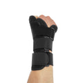 Black carbon fibre sports wrist guard with thumb strap for left or right hand support