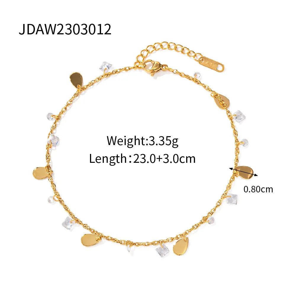 Stainless steel women's anklet with geometric water drop tassel design in JDAW2303012 colour