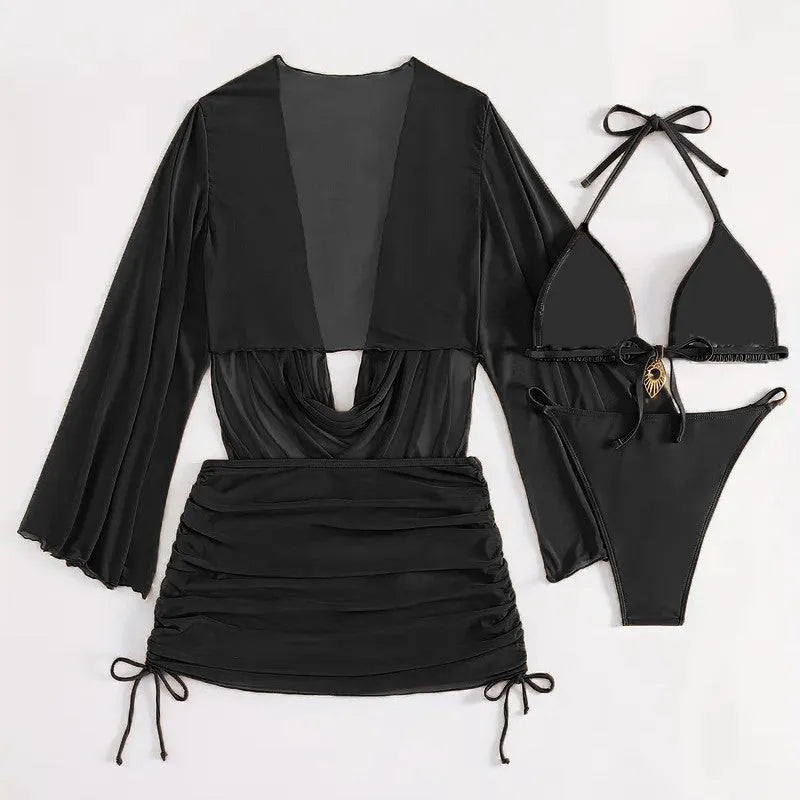 Women's dark brown backless bikini suit with lace-up detail and sleeveless design