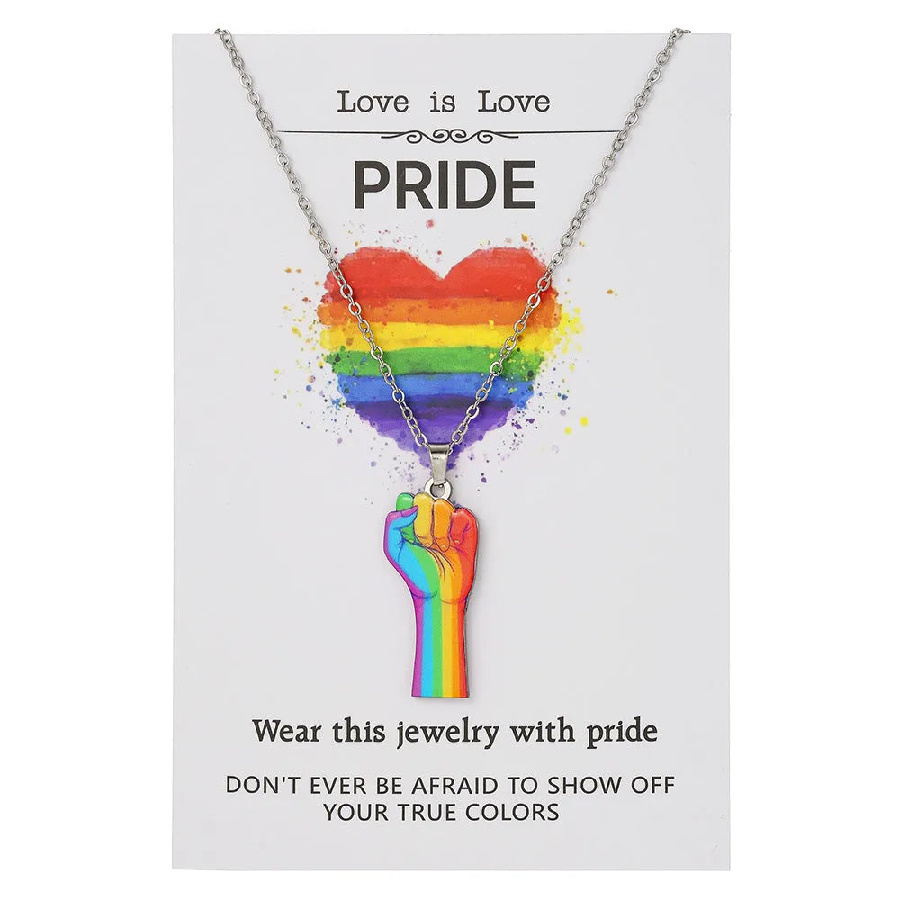 Stainless steel necklace and bracelet set with colour printed inspirational friendship quotes