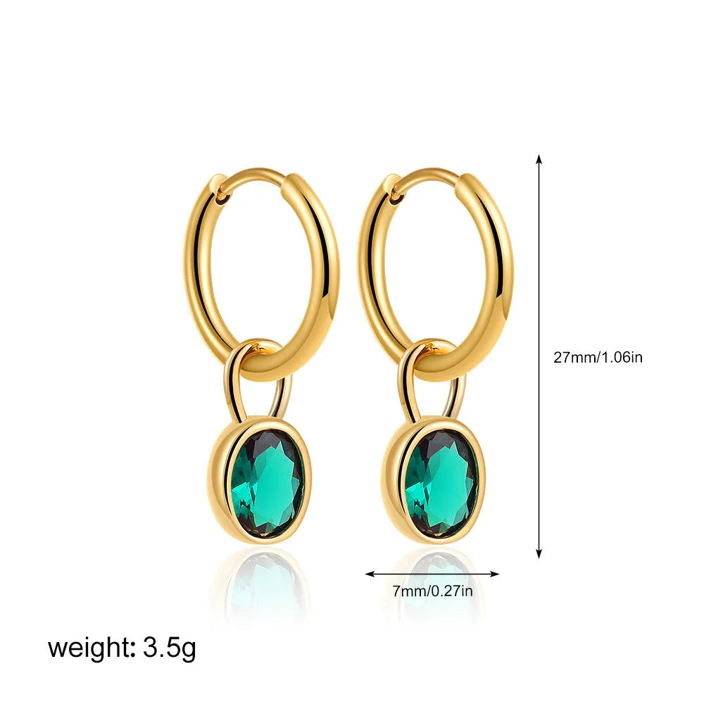 Women's retro oval zircon earrings in six colour options with copper construction and ellipse design