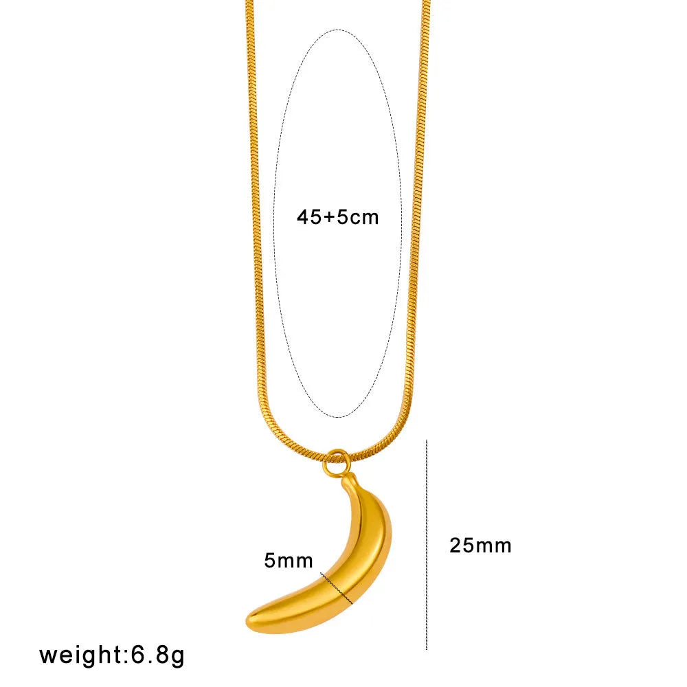 Women's fruit pendant necklace with stainless steel chain and apple, grape, watermelon, pineapple, strawberry, or banana alloy charm