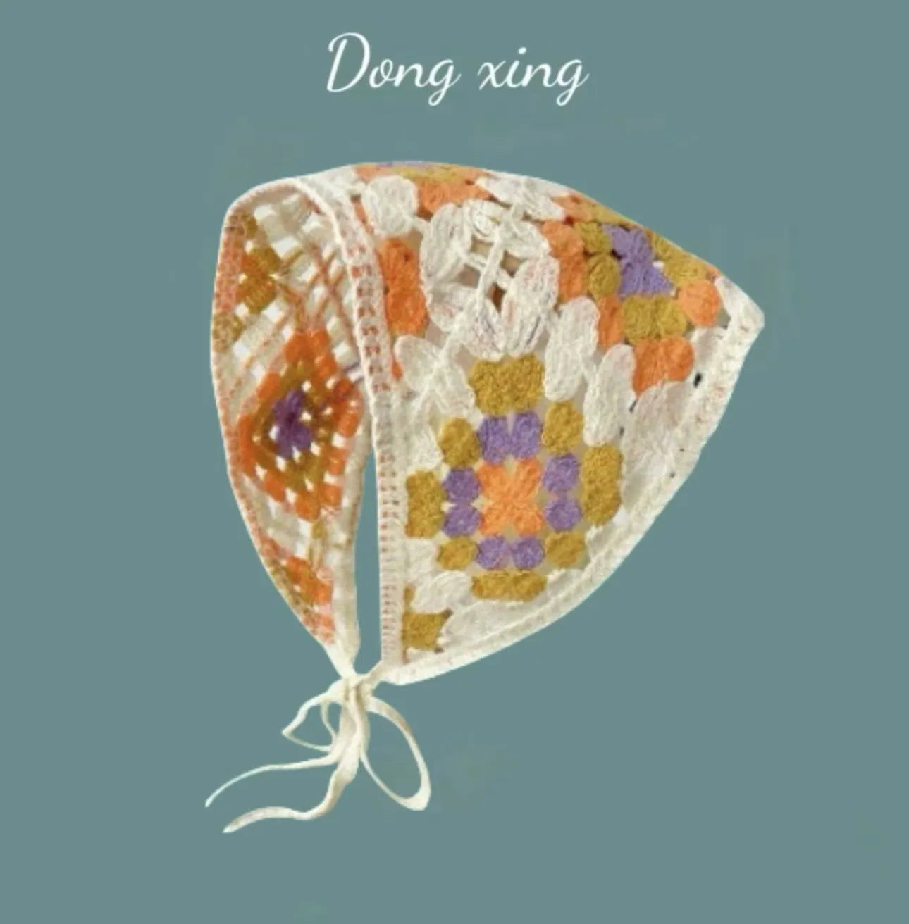 Women's cotton triangle shawl with vintage floral print in retro French style
