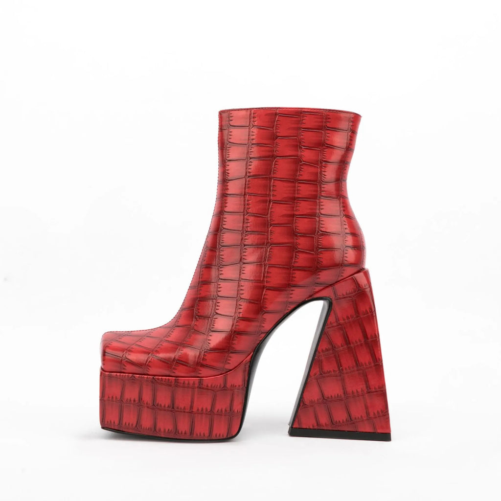 Women's super high heel ankle boot in artificial PU, shown in solid colour options.